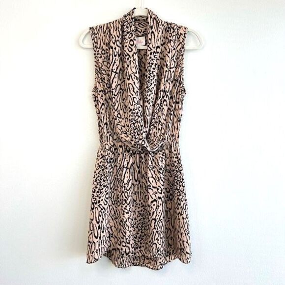 Parker Women’s XS Wrap Surplice Leopard Print Midi Dress Sleeveless 100% Silk - Picture 1 of 12